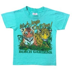 Vintage 90s Kids Tiger Lion Graphic TShirt Size 6-8 Small Retro Nature Zoo